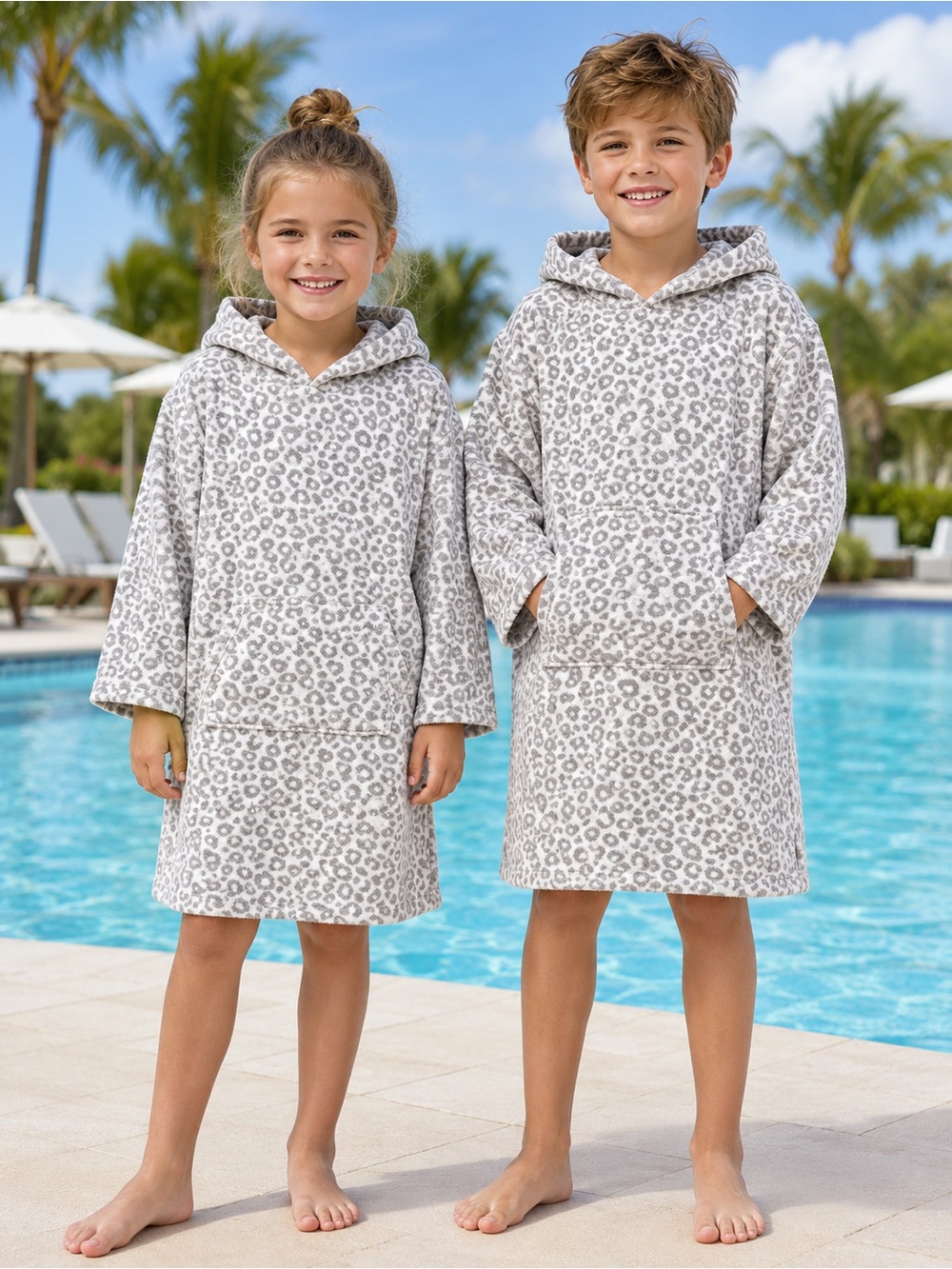 Pottery Barn Kids Leopard Print Terry Cloth Pullover Swim Cover Up Kids L 8/10